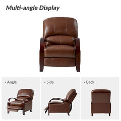 Set of 2 Alex Mid - Century Modern Genuine Leather Manual Recliners with Curved Wooden Arms