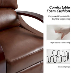 Set of 2 Alex Mid - Century Modern Genuine Leather Manual Recliners with Curved Wooden Arms