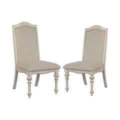 Caelum 7-Piece Round Dining Set with White Fabric Upholstery by The Gray Barn