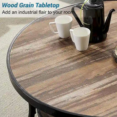 Myhozm Industrial Round Metal Coffee Table with Shelf – Perfect for Living Room, Home Office, and Bedroom
