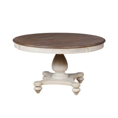 Roundhill Furniture 5-Piece Dining Set: Round Weathered Oak Table with 4 Chairs