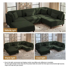 5-Piece Corduroy Modular Sectional Sofa with Ottoman