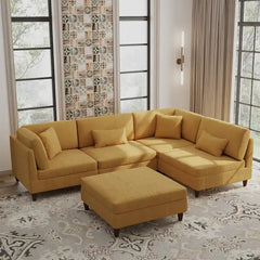 5-Piece Corduroy Modular Sectional Sofa with Ottoman