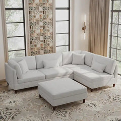 5-Piece Corduroy Modular Sectional Sofa with Ottoman
