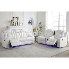 Black Power Reclining Sofa with Wireless Charger, Reading Light, Faux Leather, LED Lighting, AC/USB Ports, and Cup Holder for Living Room