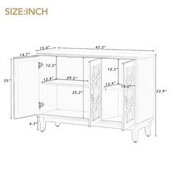 Mirrored Buffet Cabinet with Glass Doors and Silver Handles - 3 - Door Sideboard for Living Room, Hallway, and Dining Room