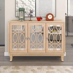 Mirrored Buffet Cabinet with Glass Doors and Silver Handles - 3 - Door Sideboard for Living Room, Hallway, and Dining Room