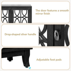 Mirrored Buffet Cabinet with Glass Doors and Silver Handles - 3 - Door Sideboard for Living Room, Hallway, and Dining Room