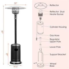 50,000 BTU Propane Patio Heater, Standing Stainless Steel Outdoor Heater with Wheels, Triple Protection, CSA Certified for Deck & Commercial