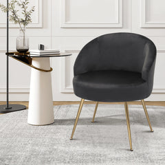 Monibloom Velvet Accent Chair, Modern Upholstered Single Sofa Side Chair, Comfy Barrel Club Living Room Armchair with Golden Metal Legs for Bedroom Reading Room Office, Black