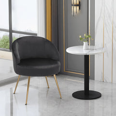 Monibloom Velvet Accent Chair, Modern Upholstered Single Sofa Side Chair, Comfy Barrel Club Living Room Armchair with Golden Metal Legs for Bedroom Reading Room Office, Black