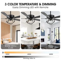 Parrot Uncle 52 - Inch Contemporary Chrome Ceiling Fan with Integrated LED Lights and Remote Control
