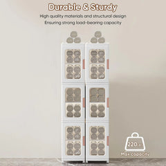 Slim Kitchen Pantry Storage Cabinet with Doors and Shelves, 3 - Tiers Plastic Narrow Storage Organizer Collapsible