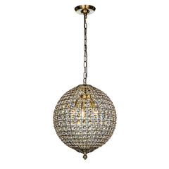 1-Light 12" Retro Antique Gold Crystal Globe Chandelier Small Sphere Pendant Light
