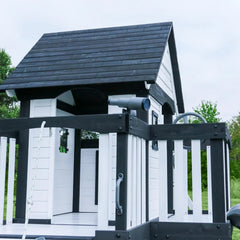 Backyard Discovery Canyon Creek Cedar Wood Swing Set with Wave Slide, Clubhouse, Play Kitchen, Picnic Area, Swings and Rock Wall