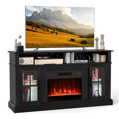 58" Electric Fireplace TV Stand for 65" TVs, Entertainment Center with 28" Fireplace Heater Insert, LED Lights, Remote Control & Storage