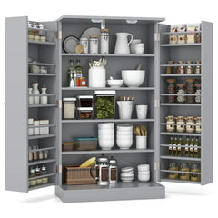 Spaco 17-Tier Kitchen Small Pantry Cabinet with 2 Doors and 6 Adjustable Shelves, Cabinet Pantry, Freestanding 5-Tier Shelving Pantries