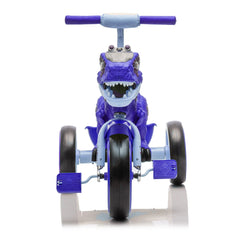 Xuanlur Kids Ride on Dinosaur Tricycle, Toddlers Kid Trike with Wide Flash Wheels, Anti - Slip Pedals, Rear Basket, Music & LED Lights, Toddler Bike