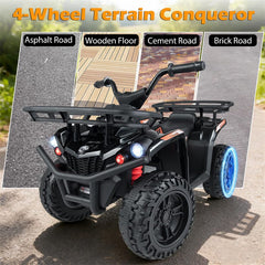 24V Kids ATV Ride On Quad, Electric 4 Wheeler Toy with 5Mph Max Speed, LED Headlights, Music, Front & Rear Storage for Boys Girls