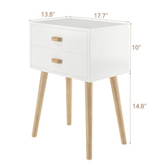Syngar Nightstand Set of 2, Modern Bedside Tables with 2 Drawers, Storage Shelf and Wood Handles, White Bedroom Furniture