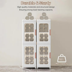 Slim Kitchen Pantry Storage Cabinet with Doors and Shelves, 3 - Tiers Plastic Narrow Storage Organizer Collapsible