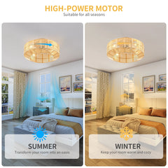 Dextrus 20" Caged Ceiling Fan with Lights and Remote Control, Rustic Farmhouse Flush Mount Design with Reversible DC Motor, 6 Speed Settings