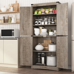 71" Tall Farmhouse Kitchen Pantry Cabinet, 5 Layers Storage Cabinet with Adjustable Shelves, Farmhouse Pantry Cabinet with 4 Barn Doors