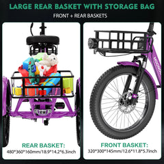 ABORON 3.0 Fat Tire Electric Trike for Senior Foldable E - Bike, 500W Motorized Tricycle Adult 20" Folding 3 Wheel Electric Commute Bike Trike W/48V