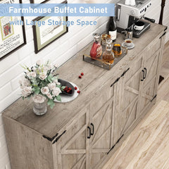 71" Tall Farmhouse Kitchen Pantry Cabinet, 5 Layers Storage Cabinet with Adjustable Shelves, Farmhouse Pantry Cabinet with 4 Barn Doors