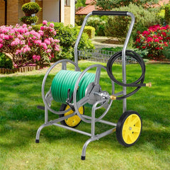 Garden Hose Reel Cart Holds 230FT of 5/8" Hose, Heavy - Duty Hose Cart with 2 Wheels & Storage Basket, Portable Water Hose Organizer for Yard