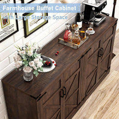 71" Tall Farmhouse Kitchen Pantry Cabinet, 5 Layers Storage Cabinet with Adjustable Shelves, Farmhouse Pantry Cabinet with 4 Barn Doors