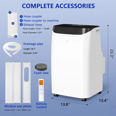 Fosawd 12000 BTU Portable Air Conditioner Cools up to 500 Sq. Ft, 3 - in - 1 AC, Dehumidifier, Fan