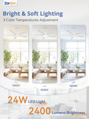 Zardon 52 in Black Ceiling Fan with LED Light and Remote, Downrod 6-Speed and Quiet Reversible DC Motor for Bedroom, Living Room, Indoor