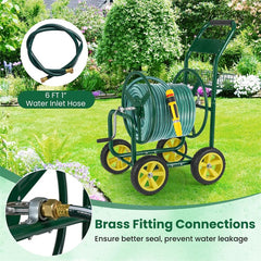 Heavy Duty Metal Garden Hose Reel Cart Holds 300FT of 5/8" Hose with 4 Wheels & Storage Basket, Portable Water Hose Organizer for Yard Lawn