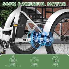 ABORON 3.0 Fat Tire Electric Trike for Senior Foldable E - Bike, 500W Motorized Tricycle Adult 20" Folding 3 Wheel Electric Commute Bike Trike W/48V