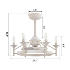 Maxax Candlestick Ceiling Fan with Light, 21" White Vintage Ceiling Fan with Remote Control, 6 Speeds Reversible Timing Ceiling Fan