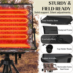 AECOJOY Heated Hunting Blind Chair, 360°Silent Swivel, Integrated Warm Seat System