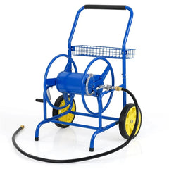 Garden Hose Reel Cart Holds 230FT of 5/8" Hose, Heavy - Duty Hose Cart with 2 Wheels & Storage Basket, Portable Water Hose Organizer for Yard