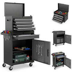 2 - in - 1 Rolling Tool Chest, 5-Drawer Tool Storage Cabinet with Wheels, Adjustable Shelf, Tool Box Organizer for Garage Warehouse Workshop