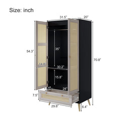 GOMYHOME Accent Cabinet with Rattan Doors & Drawer, Modern Storage Armoire for Living Room, Bedroom, Natural Wood Finish