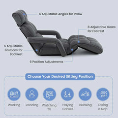 6 - Position Adjustable Floor Sofa Bed, Folding Lazy Sofa Chaise Lounger Recliner with Armrests & Footrests for Living Room, Bedroom & Gaming