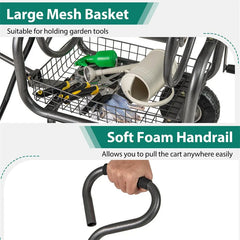 Portable Garden Hose Reel Cart Holds 300FT of 5/8" Large Capacity, Heavy - Duty Metal Hose Cart with 4 Wheels & Storage Basket for Lawn Yard