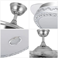 42"invisible Chandelier Ceiling Fan with Light and Bluetooth Speaker, Modern 3 Color Change Crystal Ceiling Fan Light