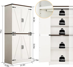 71" Tall Farmhouse Kitchen Pantry Cabinet, 5 Layers Storage Cabinet with Adjustable Shelves, Farmhouse Pantry Cabinet with 4 Barn Doors
