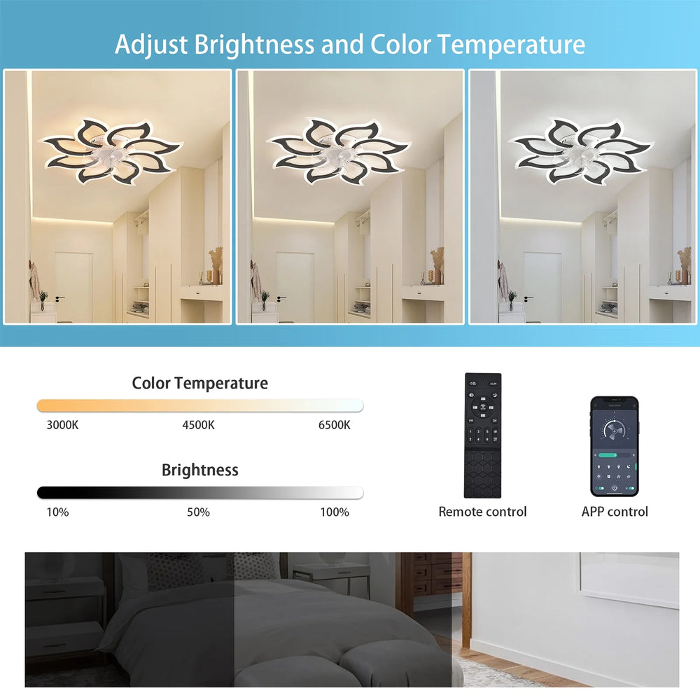 Garwarm Dimmable Ceiling Fan with Light and Remote Control, 27" Small Flush Mounted Ceiling Fan