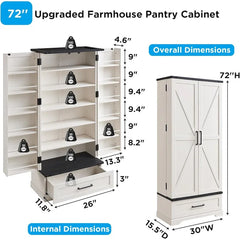 72 - Inch Tall Farmhouse Kitchen Pantry Cabinet - Stylish Storage Cupboard