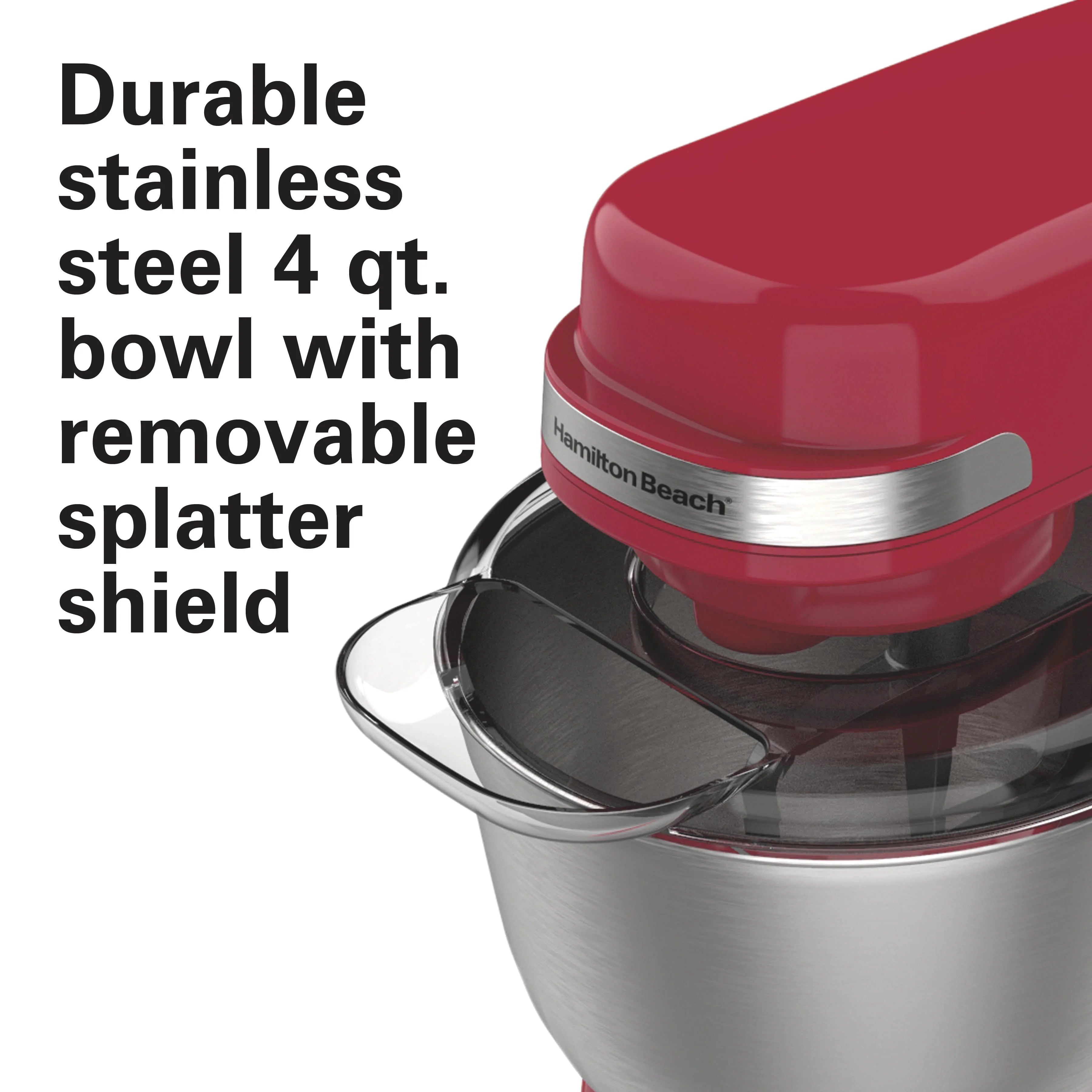 Hamilton Beach 4 Quart Stand Mixer for Kitchen, 7 Speeds, Tilt - Head, Dough Hook, Whisk & Flat Beater, White