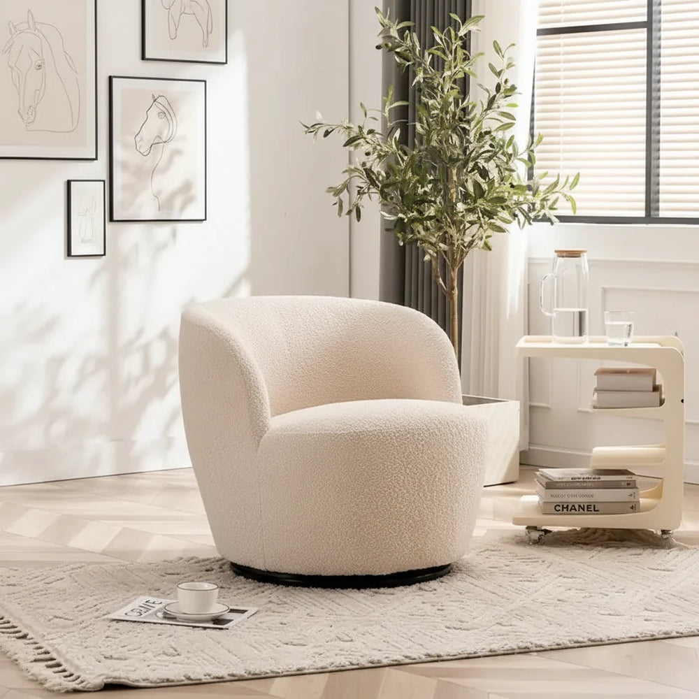Modern Swivel Barrel Chair with 360 - Degree Rotation - Single Fabric Accent Chair