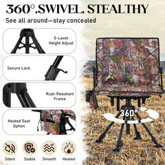 AECOJOY Heated Hunting Blind Chair, 360°Silent Swivel, Integrated Warm Seat System