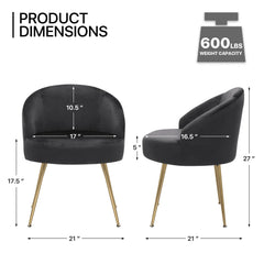 Monibloom Velvet Accent Chair, Modern Upholstered Single Sofa Side Chair, Comfy Barrel Club Living Room Armchair with Golden Metal Legs for Bedroom Reading Room Office, Black